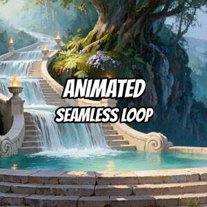 Enchanted Waterfall Stairway Animated Background for VTubers · 1080p MP4 image 1