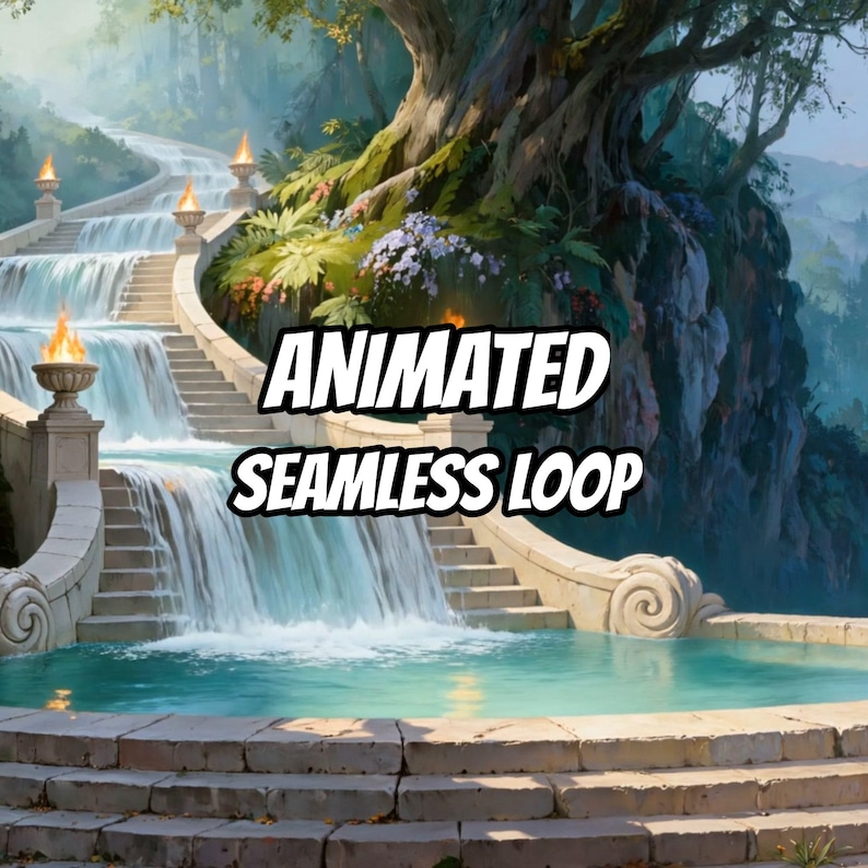 Enchanted Waterfall Stairway Animated Background for VTubers · 1080p MP4 image 1