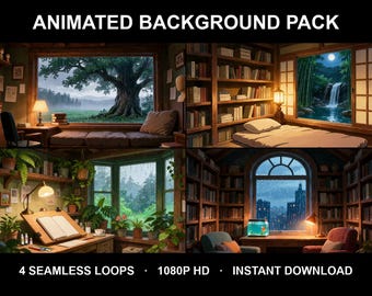 Rainy Forest Lofi Study Window Animated Background for Twitch Stream · 1080p MP4