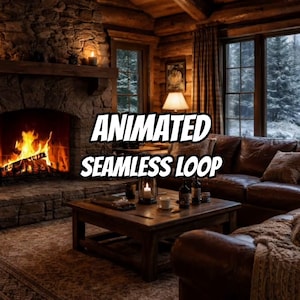 Gemütlicher Kamin in einer Winterhütte – animierter Hintergrund für stimmungsvolle Hintergrundbilder · 1080p MP4 Bild 1