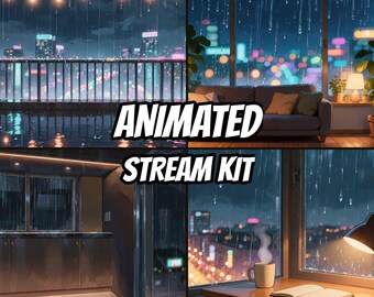 Bald geht's los! Twitch-Bildschirm-Kit City Rain Apartment Stream-Kit BRB Offline Ende 1080p