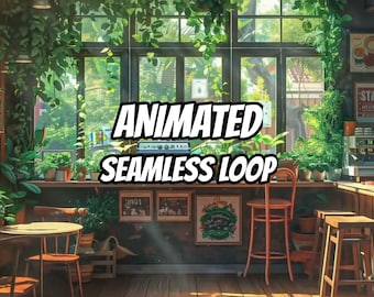 Sunlit Plant Cafe Interior Animated Background for Streaming · 1080p MP4