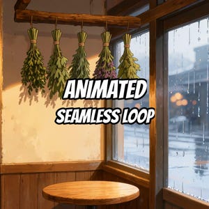 Cozy Herbal Cafe Window Rain Live Wallpaper for Work From Home · 1080p MP4