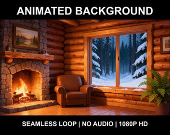 Warm Cabin Winter Window View Animated Background for Twitch Stream · 1080p MP4