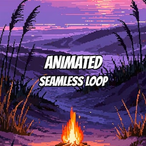 Pixel Art Beach Campfire Sunset Animated Background for Streaming · 1080p MP4 image 1