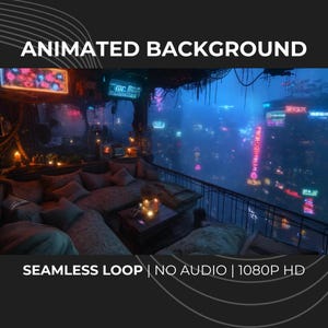 Cyberpunk City Balcony Animated Background Loop | 1080p Twitch YouTube OBS Futuristic Stream Overlay | Neon Night Lo-fi Aesthetic VTuber