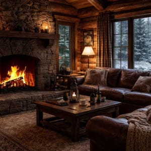 Gemütlicher Kamin in einer Winterhütte – animierter Hintergrund für stimmungsvolle Hintergrundbilder · 1080p MP4 Bild 2