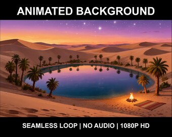 Desert Oasis Campfire Starry Night Animated Background for Zoom Calls · 1080p MP4