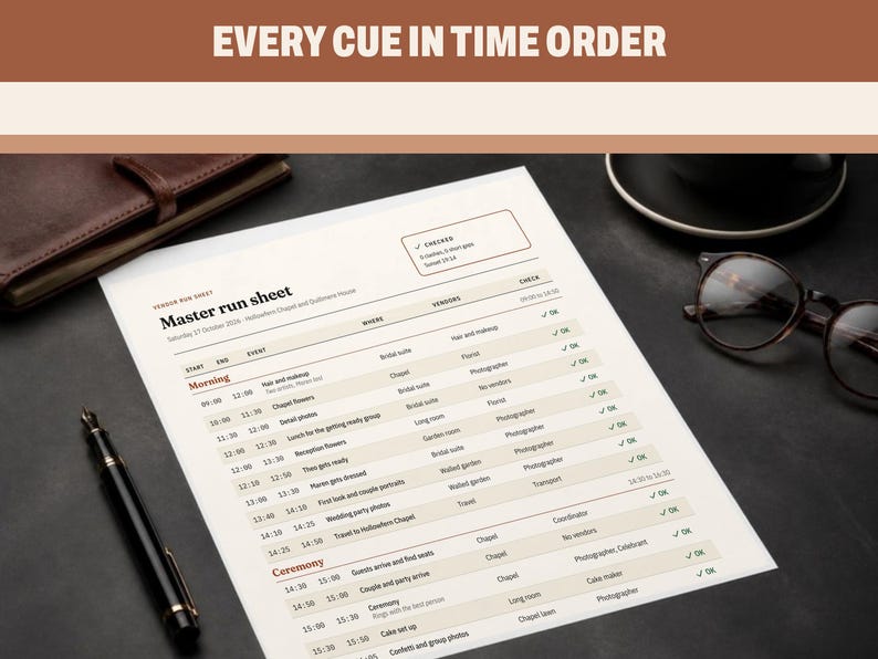Wedding Vendor Run Sheet Template for Day of Coordinators, image 4