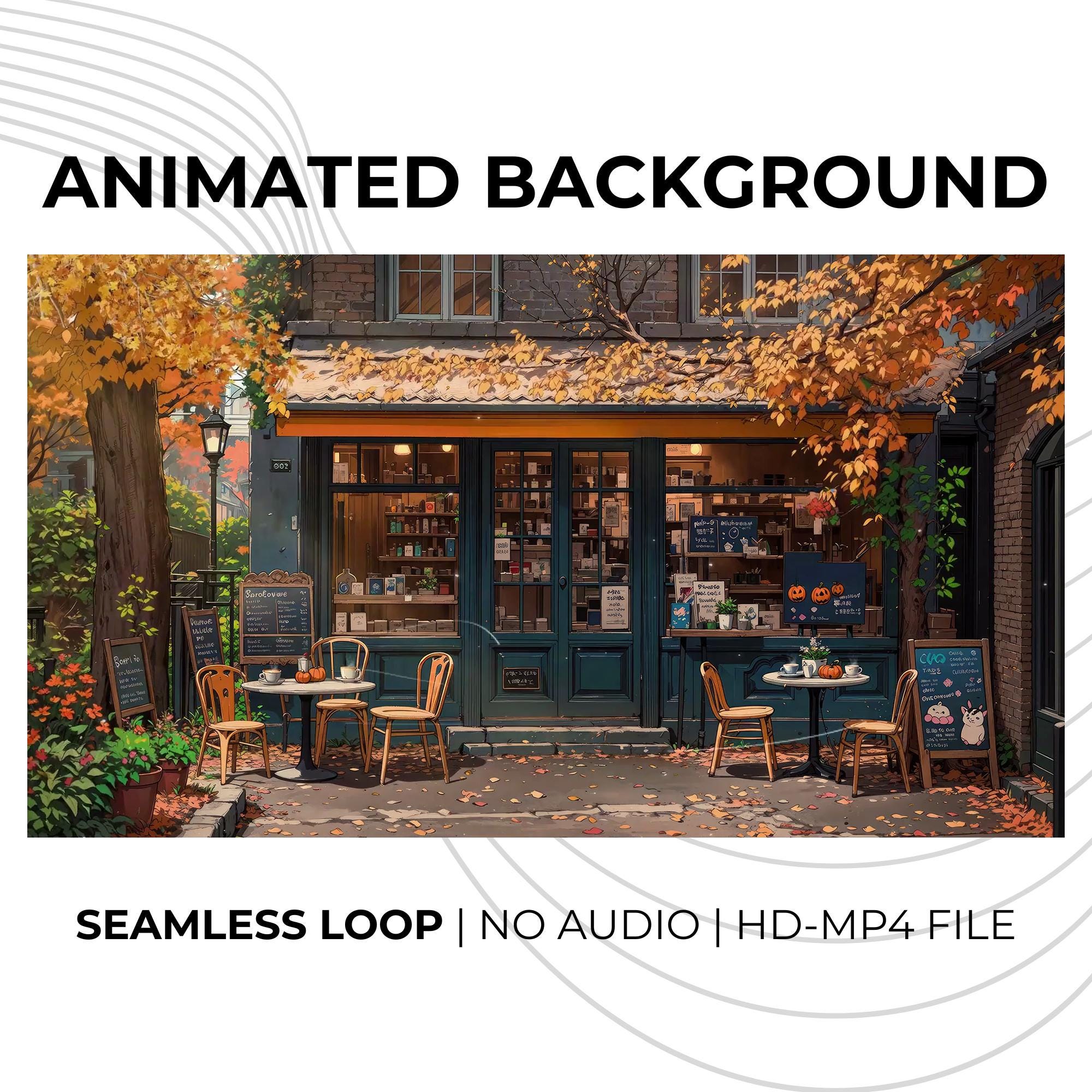 Animated Autumn Cafe Background: Seamless Looping Fall Street Scene for ...