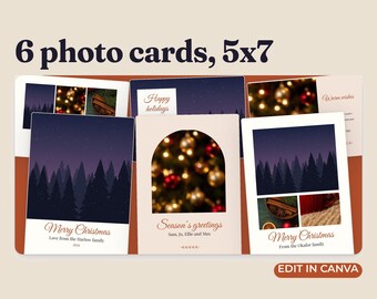 Christmas Photo Card Template, Family Holiday Photo Card, Editable Canva, Portrait and Landscape Layouts, 5x7 Printable Greeting