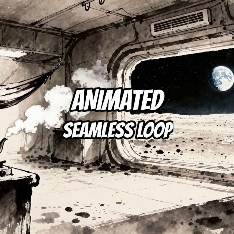 Cozy Lunar Window Base View Animated Background for Lofi Study Sessions · 1080p MP4 image 1
