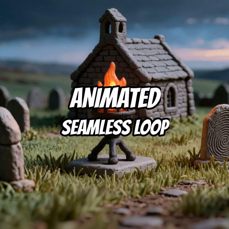 Eerie Night Graveyard Chapel Animated Background for VTubers · 1080p MP4 image 1