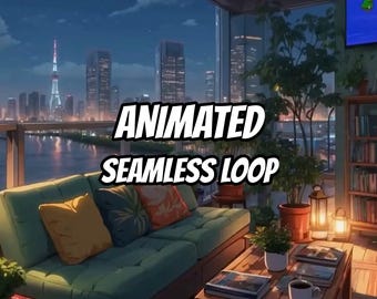 Anime-Nachtstadt-Balkon-Hintergrund (animiert) für VTuber · 1080p MP4