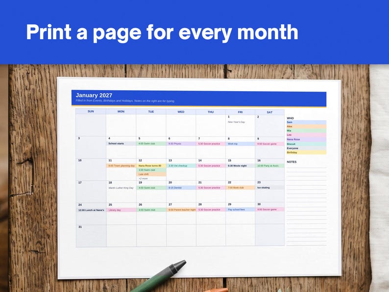 2027 Family Calendar Spreadsheet, image 10
