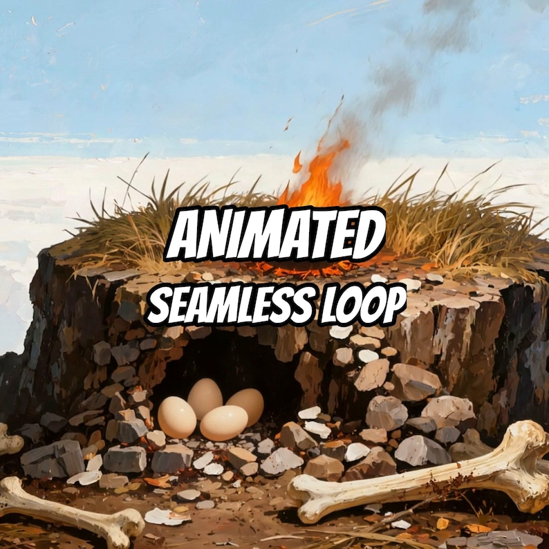 Primitive Cliffside Campfire Animated Background for VTuber Stream · 1080p MP4 image 1