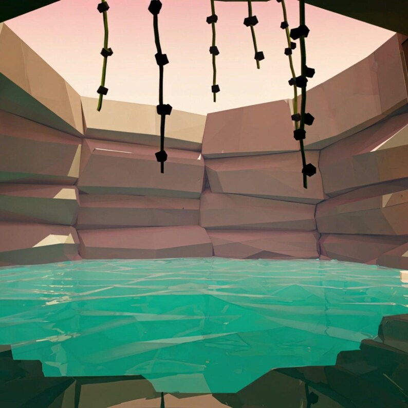 Misteriosa gruta en una cueva con piscina y fogata como fondo animado para transmisiones en Twitch · 1080p MP4 imagen 2