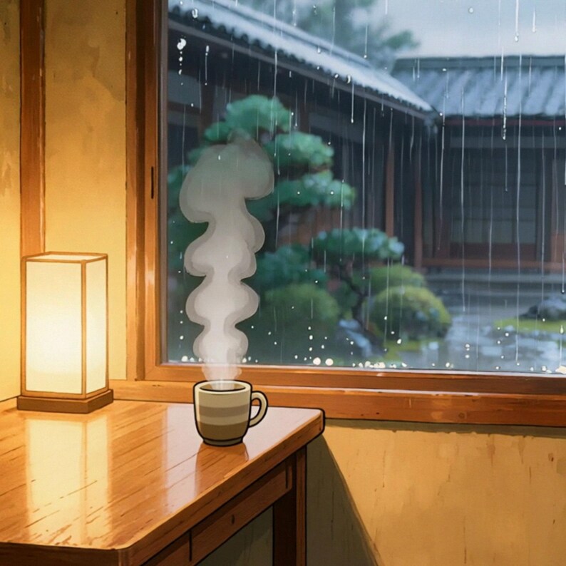 Cozy Rainy Japanese Garden Window Video Background for Work From Home · 4K + 1080p MP4 image 2