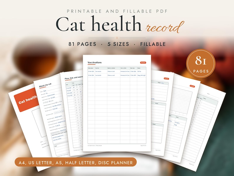 Cat Health Record Printable PDF