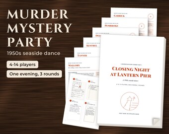 Murder Mystery Party Game for Adults, Printable 1950s Seaside Dance Mystery, 4-14 Players, PDF A4 and US Letter, Canva Editable Invitations