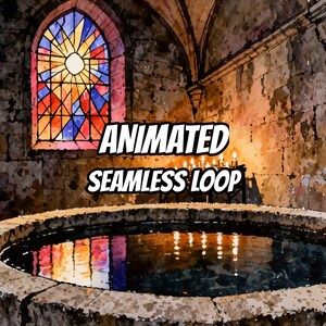 Candlelit Stained Glass Chapel Window Animated Background for Twitch Stream · 1080p MP4 image 1