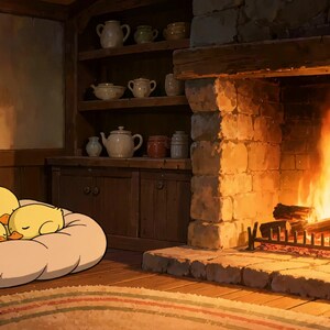 Cozy Fireplace Ducklings Sleeping Live Wallpaper for Podcasts · 1080p MP4 image 2