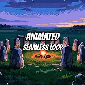 Pixel Art Stone Circle Bonfire Animated Background for VTubers · 1080p MP4 image 1