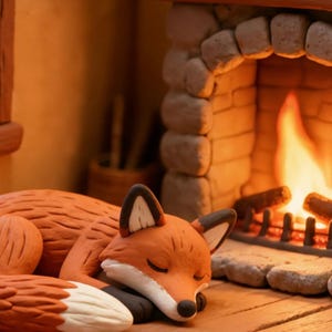 居心地の良い冬のキツネの暖炉シーンのアニメーション背景（睡眠とリラックス用） · 4K + 1080p MP4 画像 2