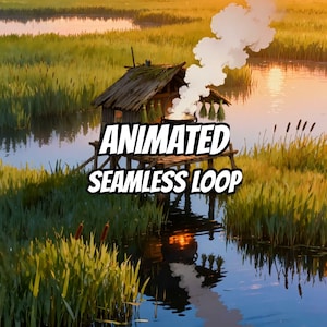 Cozy Marsh Hut Sunset Animated Background for Lofi Videos · 1080p MP4 image 1