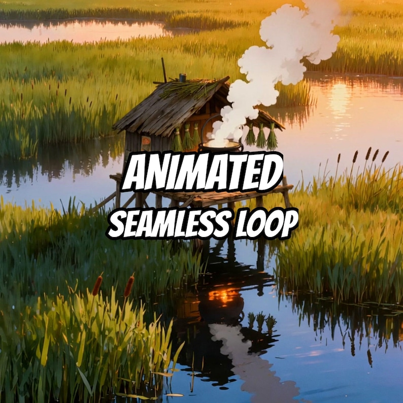 Cozy Marsh Hut Sunset Animated Background for Lofi Videos · 1080p MP4 image 1