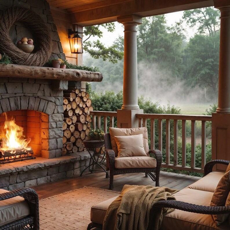 Cozy Tavern Fireplace Rainy Window Animated Background for Streaming · 4K + 1080p MP4 image 2