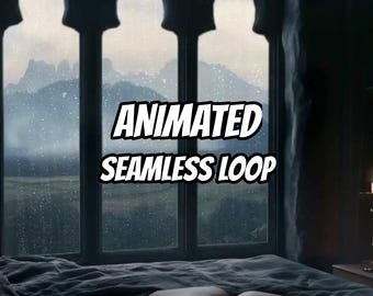 Rainy Dark Academia Bedroom Window Animated Background for Streaming · 1080p MP4