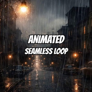 Neon City Regenachtige Straat Geanimeerde Achtergrond voor Lofi Video's · 1080p MP4 afbeelding 1