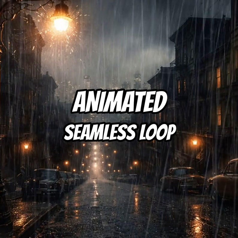 Neon City Regenachtige Straat Geanimeerde Achtergrond voor Lofi Video's · 1080p MP4 afbeelding 1
