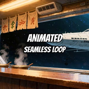 Cozy Space Diner Window Spaceship View Animated Background for VTuber Stream · 1080p MP4 image 1