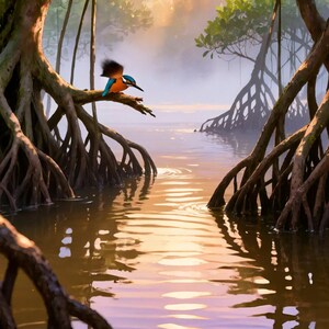 Kingfisher in Mangrove Forest Animated Background for VTubers · 1080p MP4 image 2