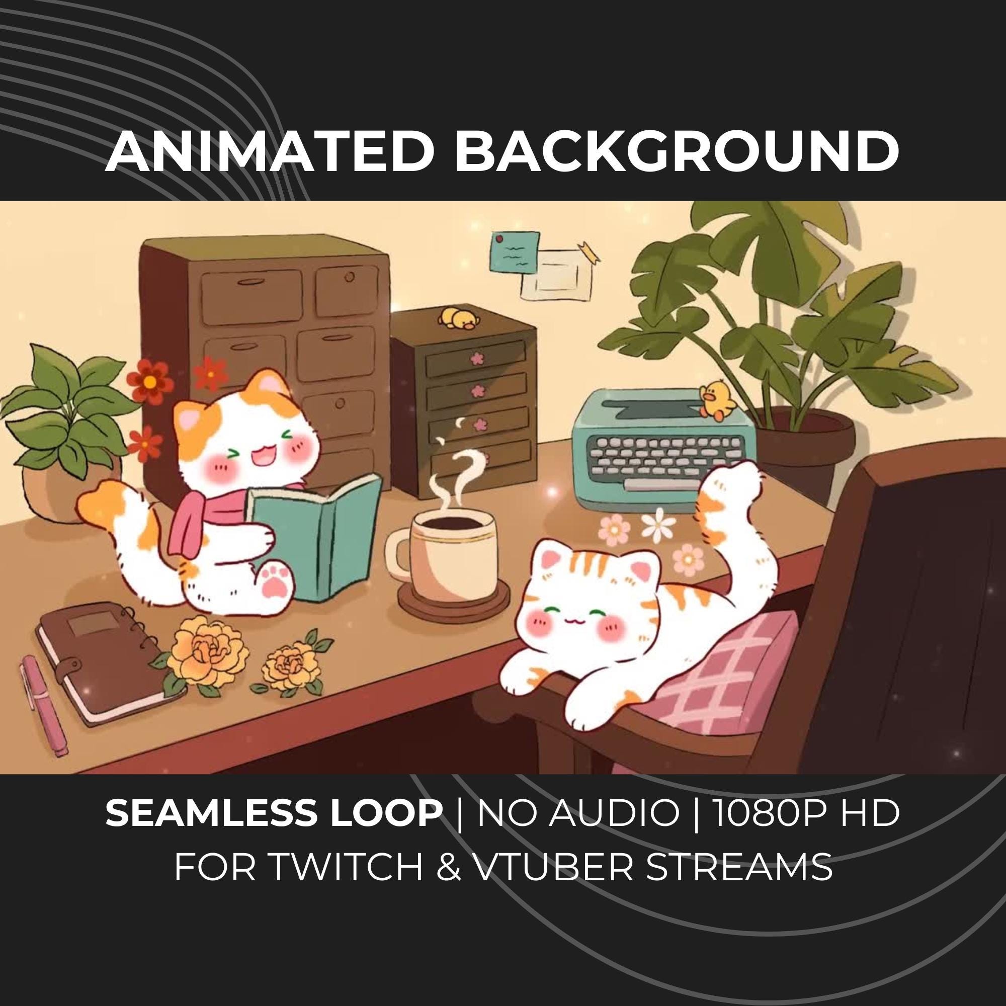 Cute Cats Study Room Animated Background Loop | 1080p Twitch Youtube ...