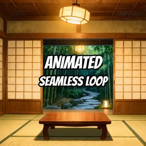 Traditional Japanese Room Bamboo Forest View Animated Background for VTubers 1080p MP4 image 1