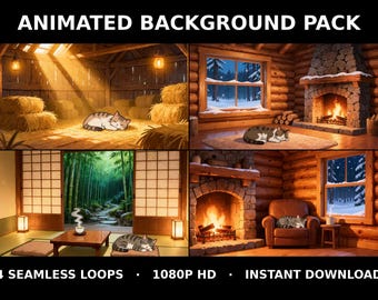 Cozy Cat Library Nook Animated Background for VTubers · 1080p MP4
