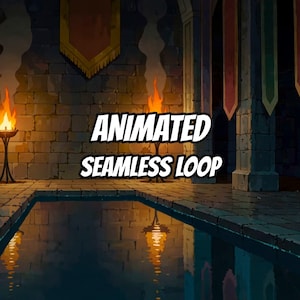 Fundo animado de câmara de pedra iluminada por tochas para streaming no OBS · 1080p MP4 imagem 1