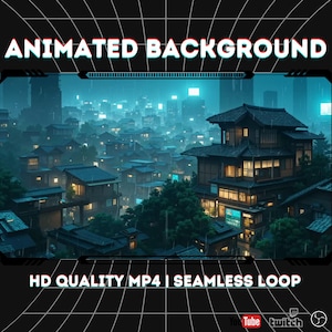 Neo-Tokyo Rainy Night Animated Background | 1080p HD Seamless Loop MP4 Digital Download for OBS, Twitch, YouTube, vtuber, streamer
