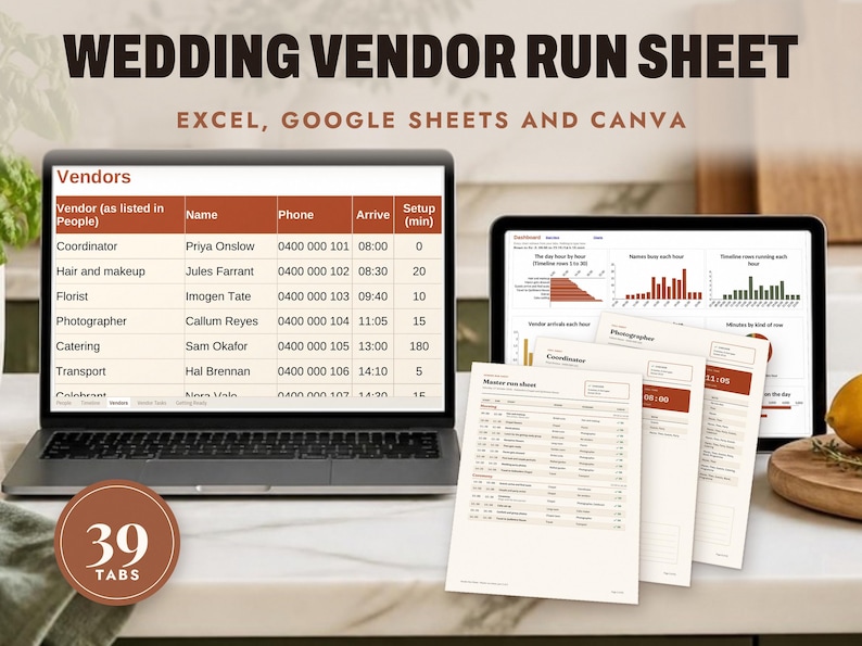 Wedding Vendor Run Sheet Template for Day of Coordinators