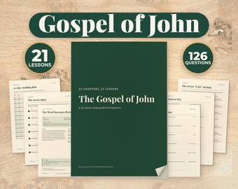 Gospel of John Bible Study Guide Printable, 21 Lessons, 126 Questions with Answer Key, 21 Day Reading Plan, Beginners, A4 and US Letter PDF
