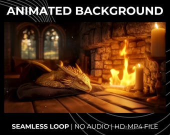 Cozy Golden Dragon by Fireplace Animated Background for Ambient Wallpaper · 1080p MP4
