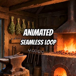 Warm Blacksmith Forge Night Live Wallpaper for Lofi and Study · 1080p MP4 image 1