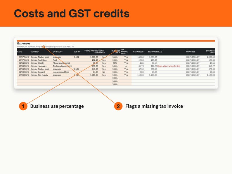 Job Expense Tracker Spreadsheet for Australian Tradies, image 5