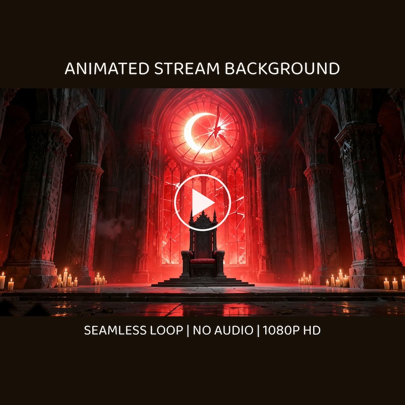 Animierter Hintergrund „Gothic Thronsaal mit rotem Schein“ für Streaming · 1080p MP4 Bild 6