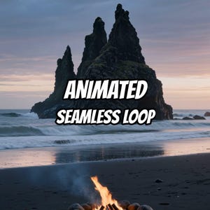 Campfire On Black Sand Beach Animated Background For VTuber · 1080p MP4 image 1