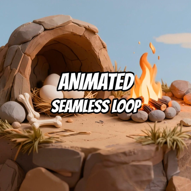 Cozy Claymation Cave Campfire Animated Background for VTuber Stream · 1080p MP4 image 1