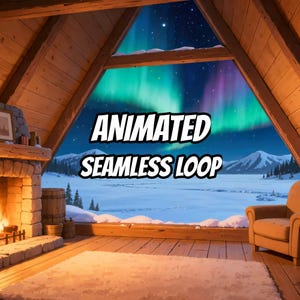 Accogliente baita a forma di A con aurora boreale - Sfondo animato per streaming · 1080p MP4 immagine 1